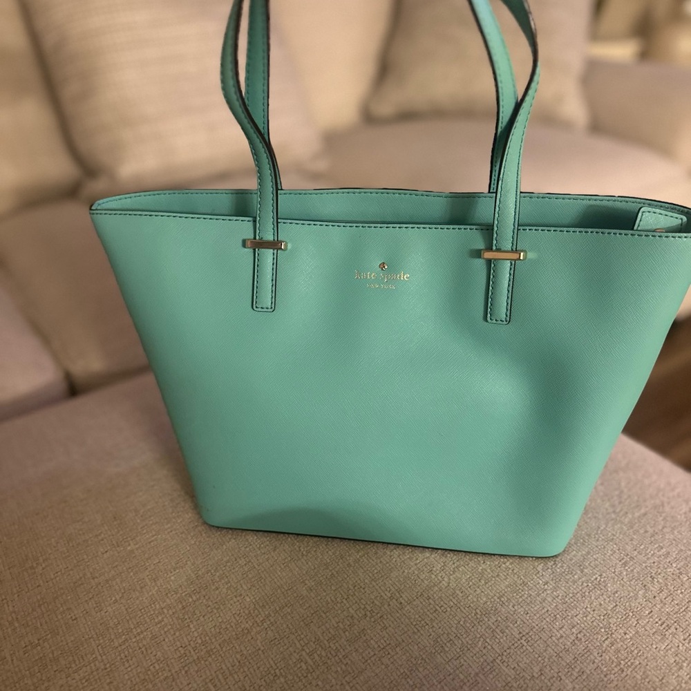 Kate Spade Blue Tote Bag with Textured Leather and Open Top